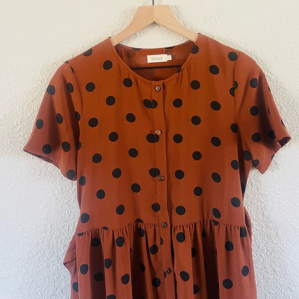 Polka Dot Short Sleeve Midi Dress in Rust - Picture 3 of 7